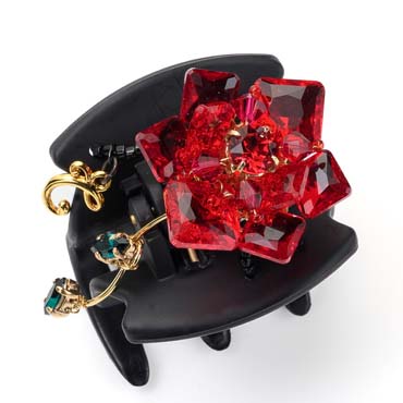 ファンフラワー「バラ」 デザートクリップ 中 (レッド)