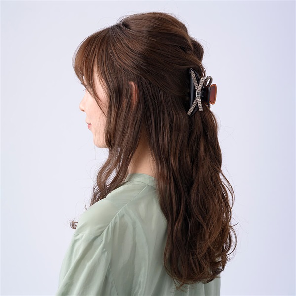 ComplexBiz クリスタルバンスクリップ キラキラ美品 クリスタルメッシュパヴェ バンスクリップ(グレージュ) | バンス